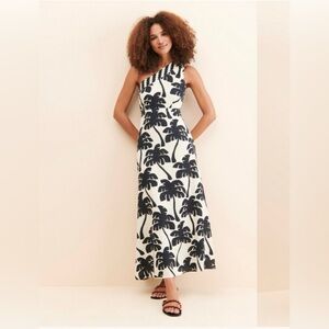Farm Rio One-Shoulder Linen Palm Tree Maxi Dress. Size xxs